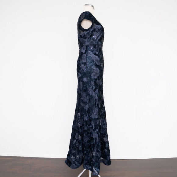 Betsy & Adam - Flower Embroidered Cap Sleeve Gown - Picture 5 of 14